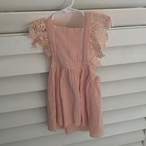 Coral lace sleeve open back dress